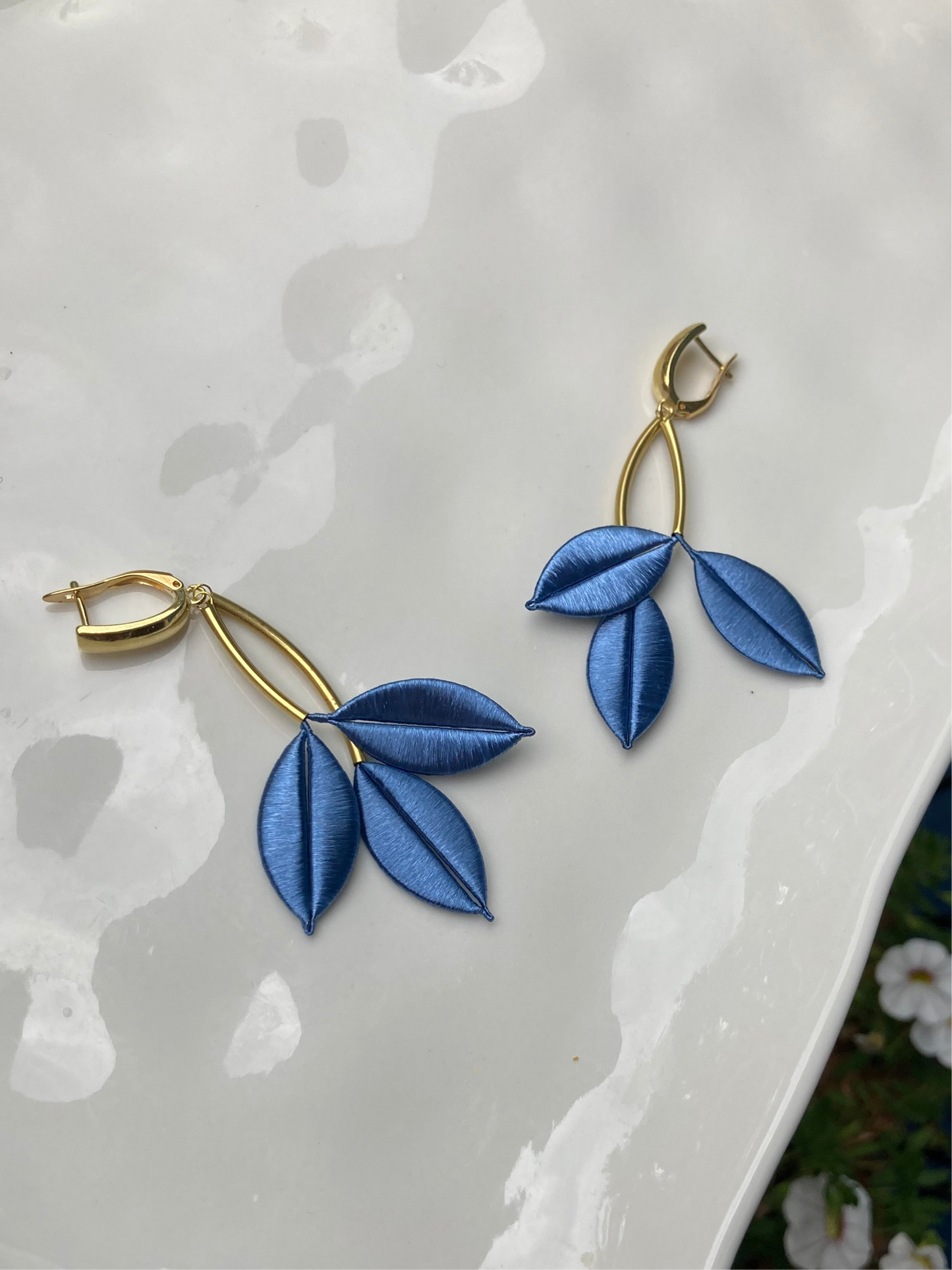 Ocean Blue Unique Design Statement Silky Floral Earrings