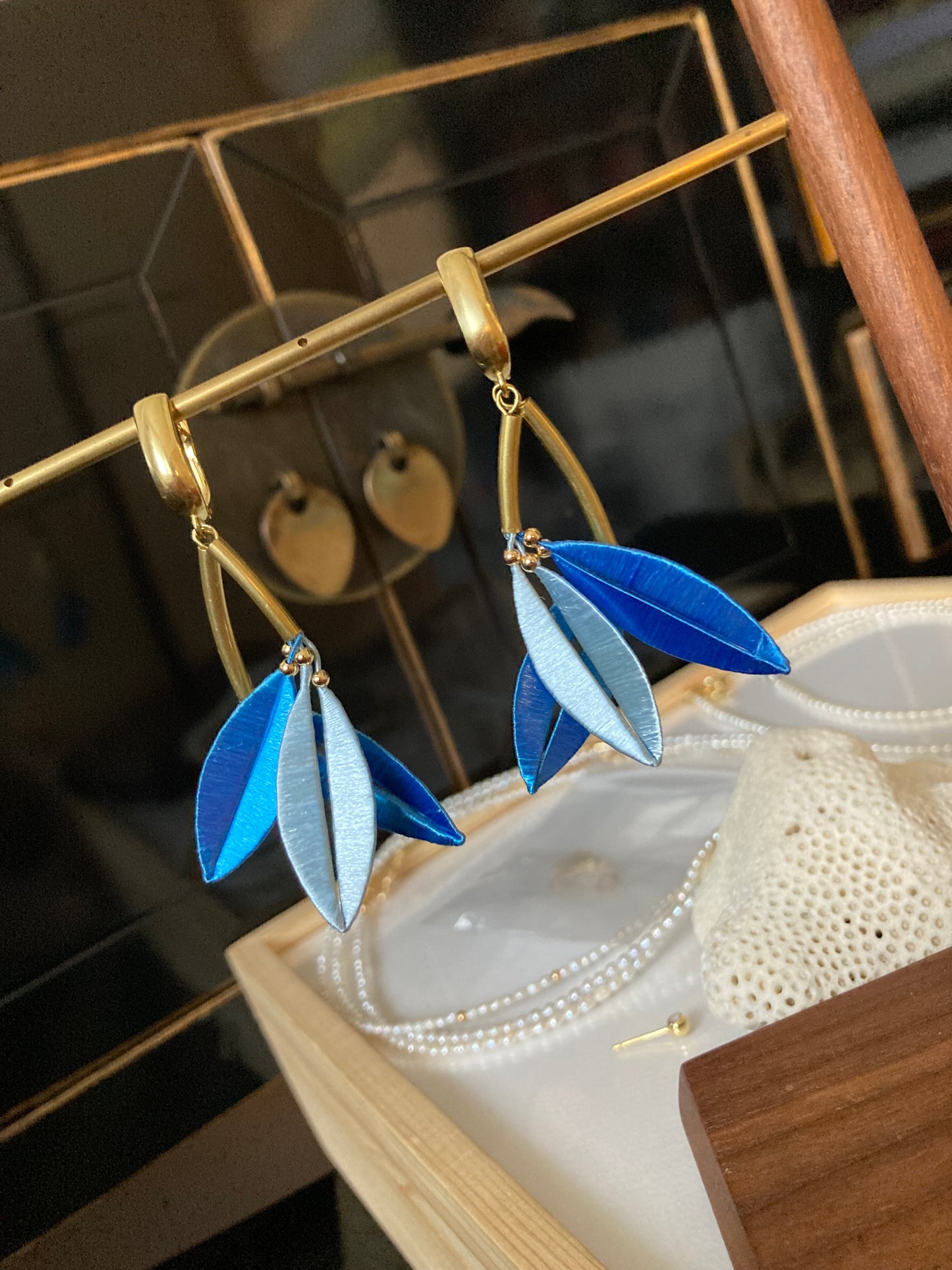 Statement Hand-wrapped Silky Thread Mixed Blue Floral Earrings