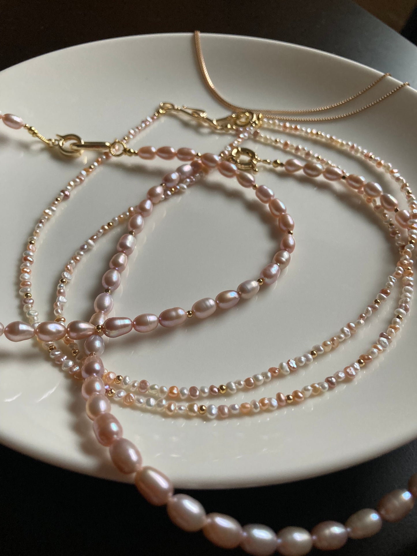 Multi-color Genuine Freshwater Pearl Layered Golden Choker Necklace Set