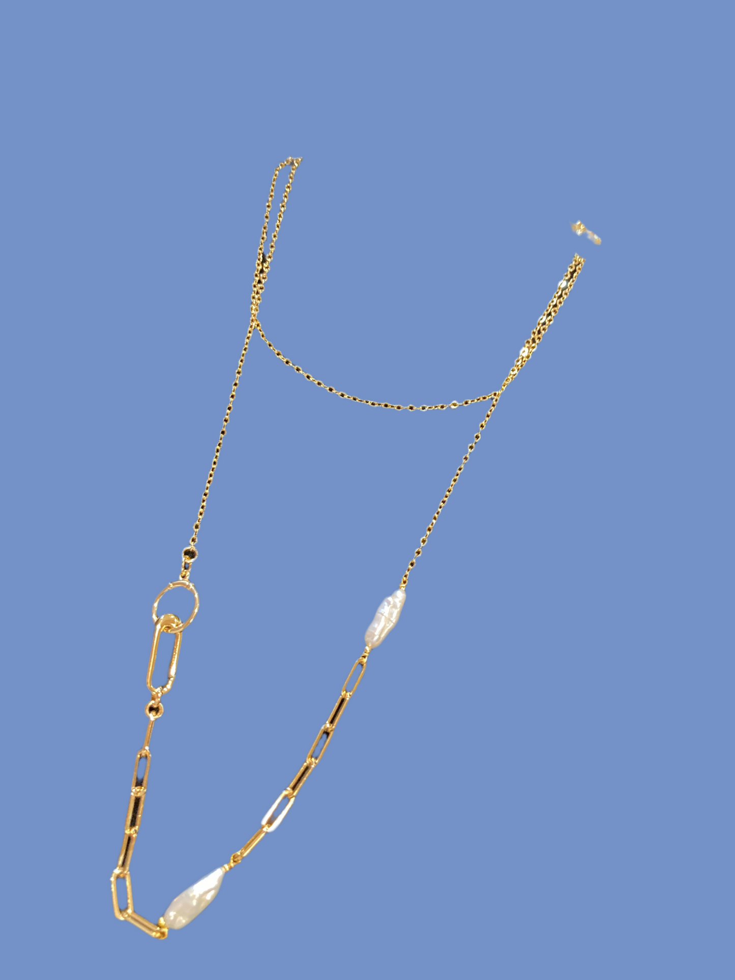 Jenning•Fun Chic Interchangeable 3+ ways to style Freshwater Pearl Choker/Long necklace /Chain belt/ Badge Chain