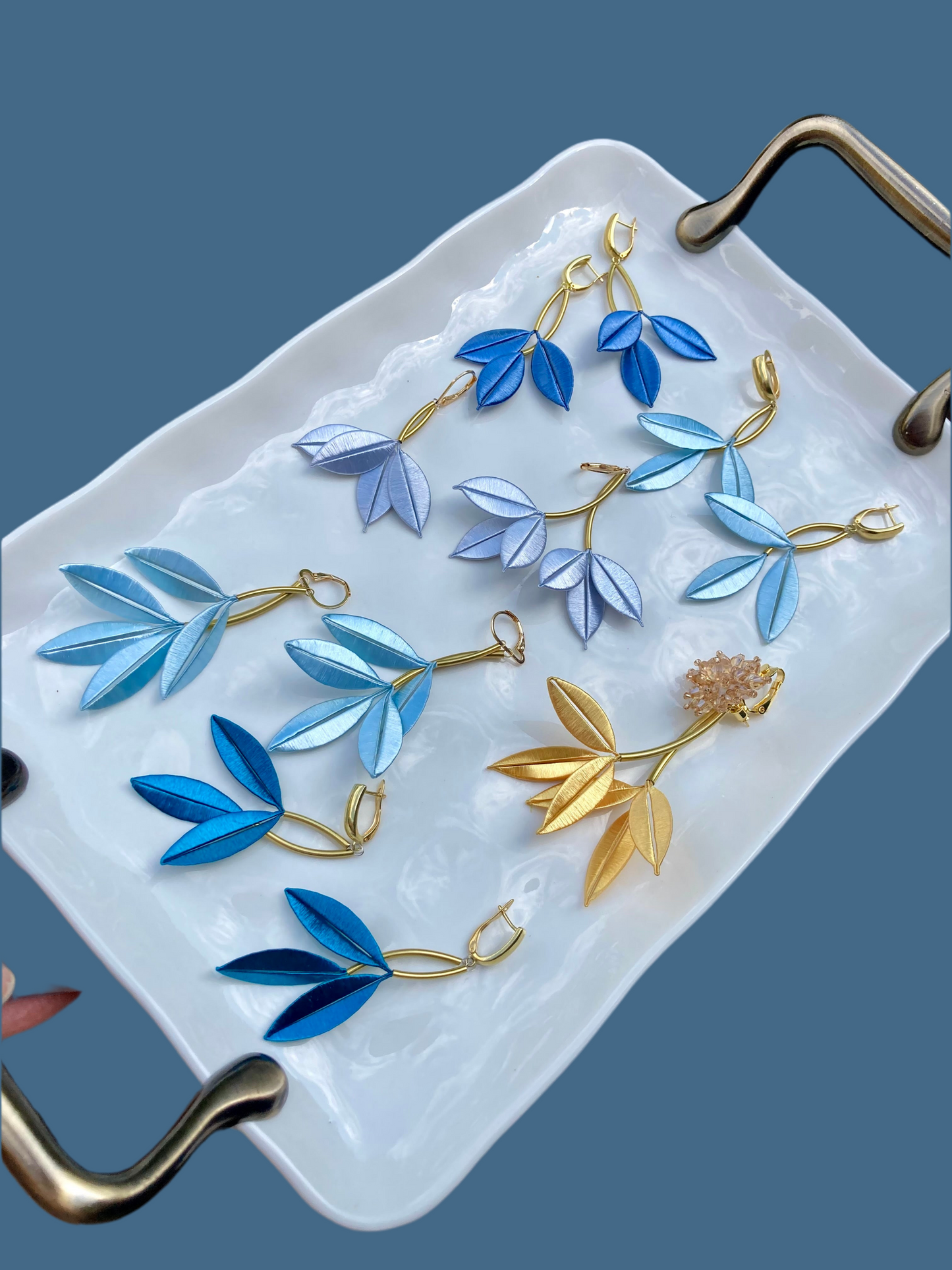 Ocean Blue Unique Design Statement Silky Floral Earrings