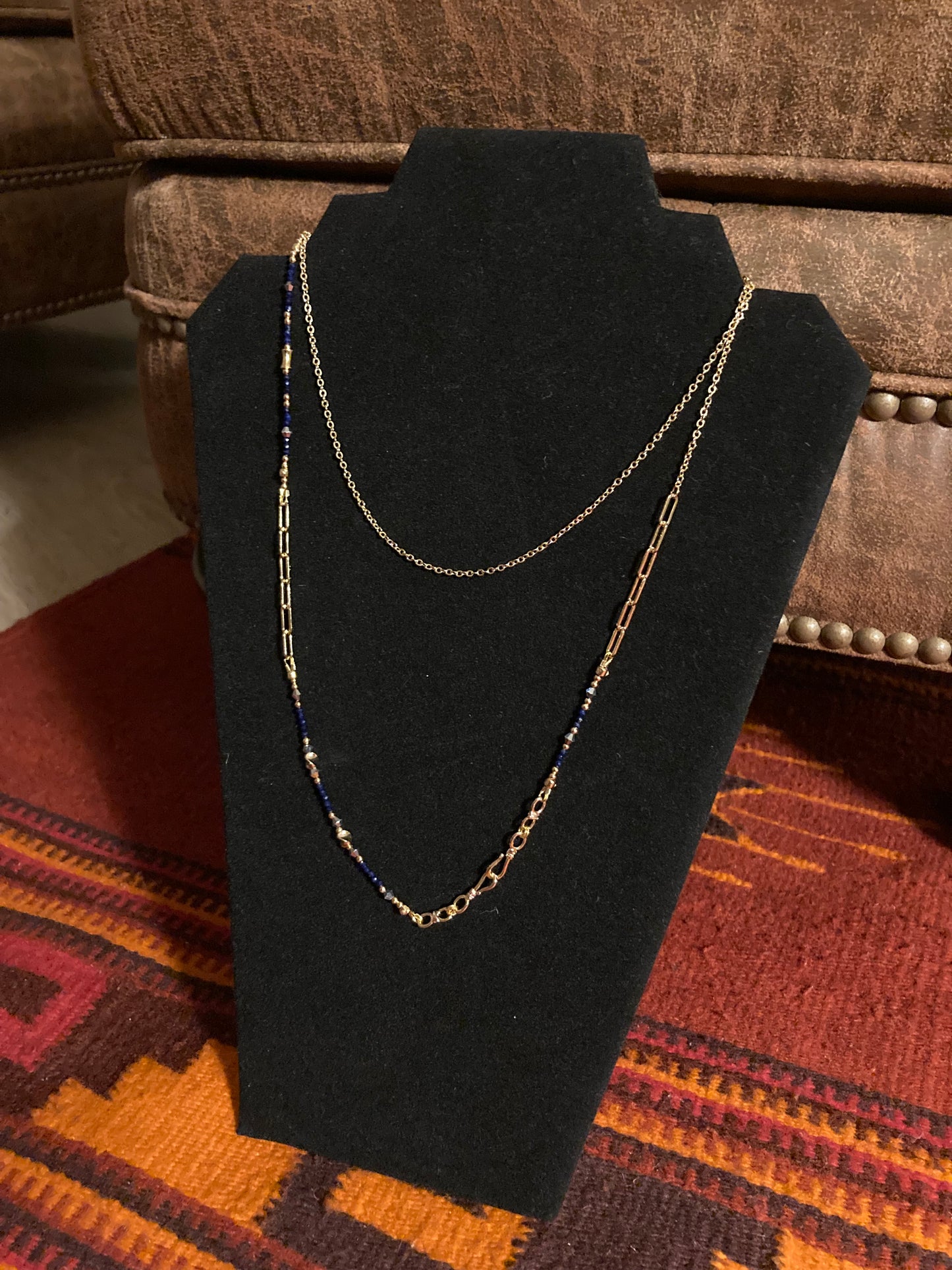 Presilla• Chic 6+ ways to style Lapis Lazuli Choker/Long necklace /Chain belt/ Badge Chain