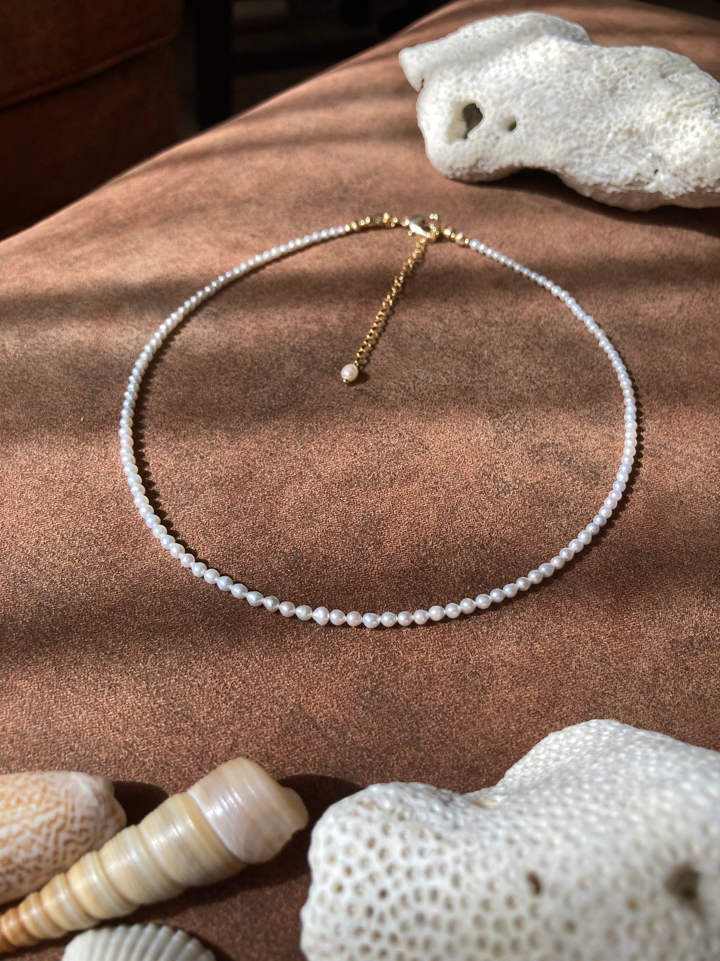 Tiny Purple Freshwater Pearl & Golden Choker Necklace Set