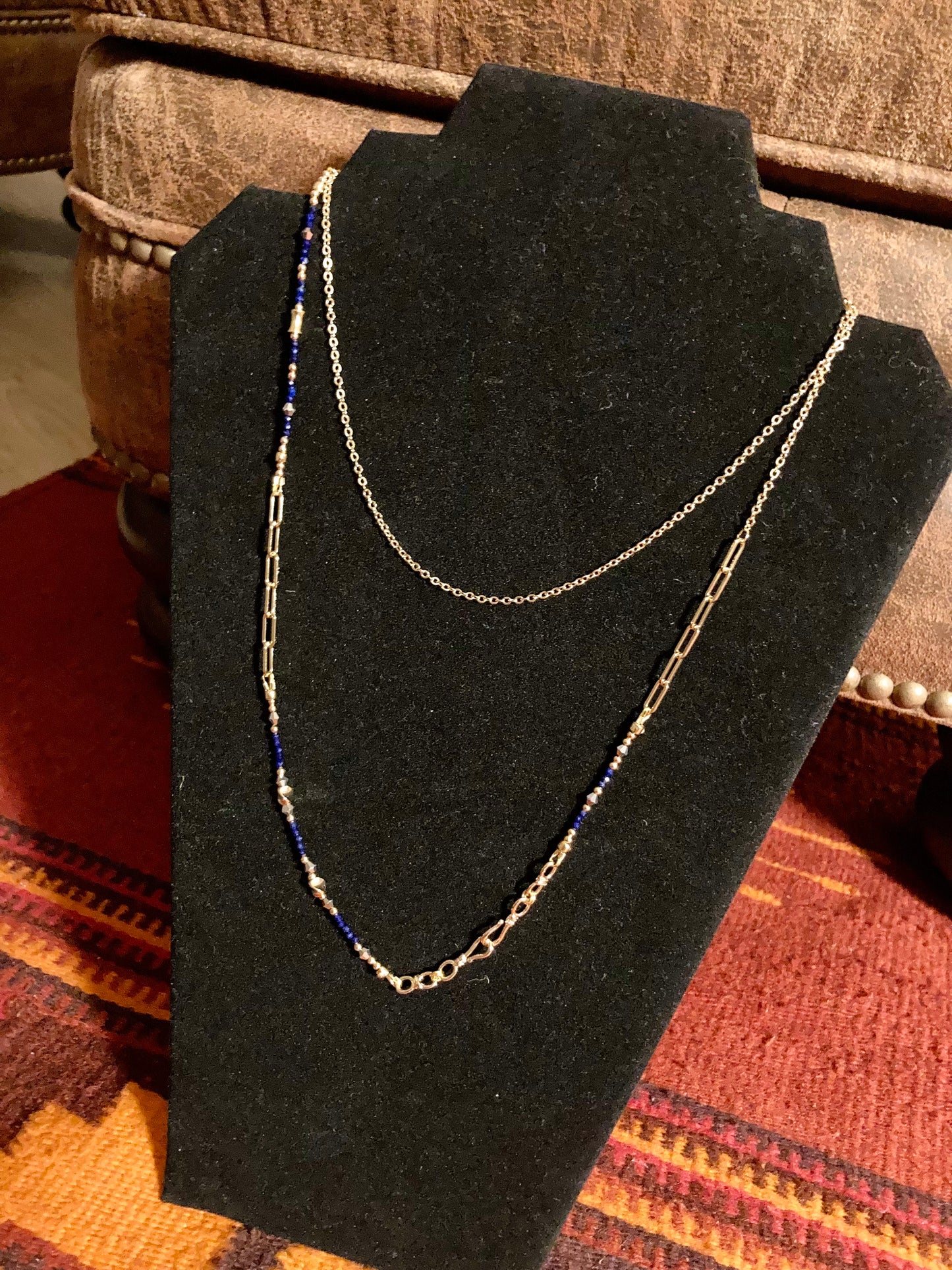 Presilla• Chic 6+ ways to style Lapis Lazuli Choker/Long necklace /Chain belt/ Badge Chain