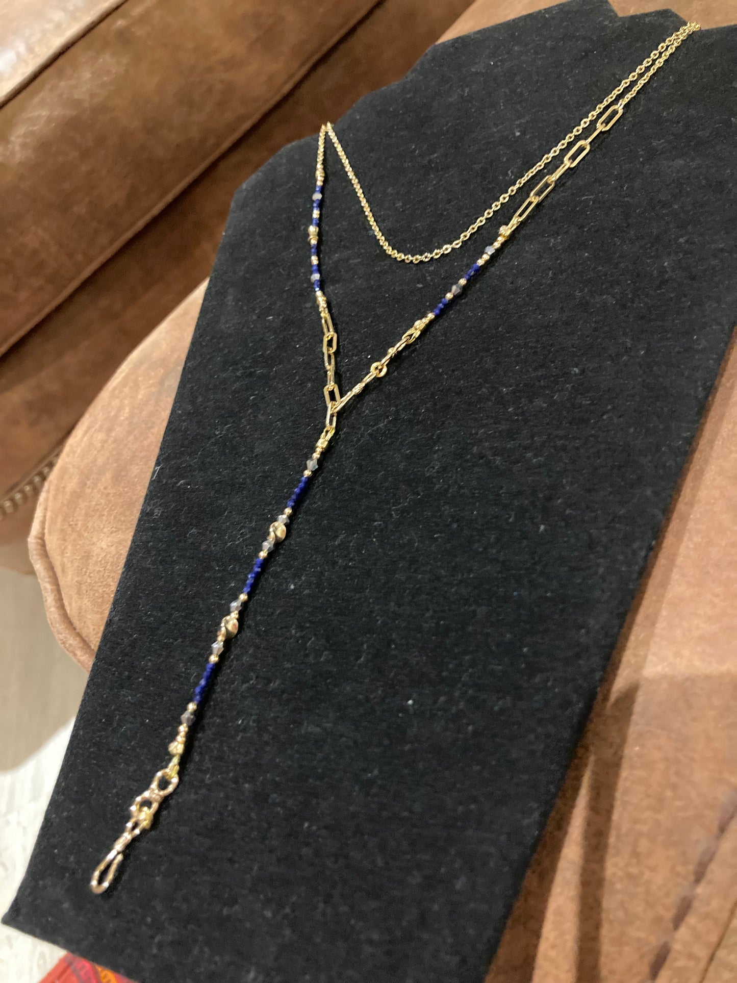 Presilla• Chic 6+ ways to style Lapis Lazuli Choker/Long necklace /Chain belt/ Badge Chain