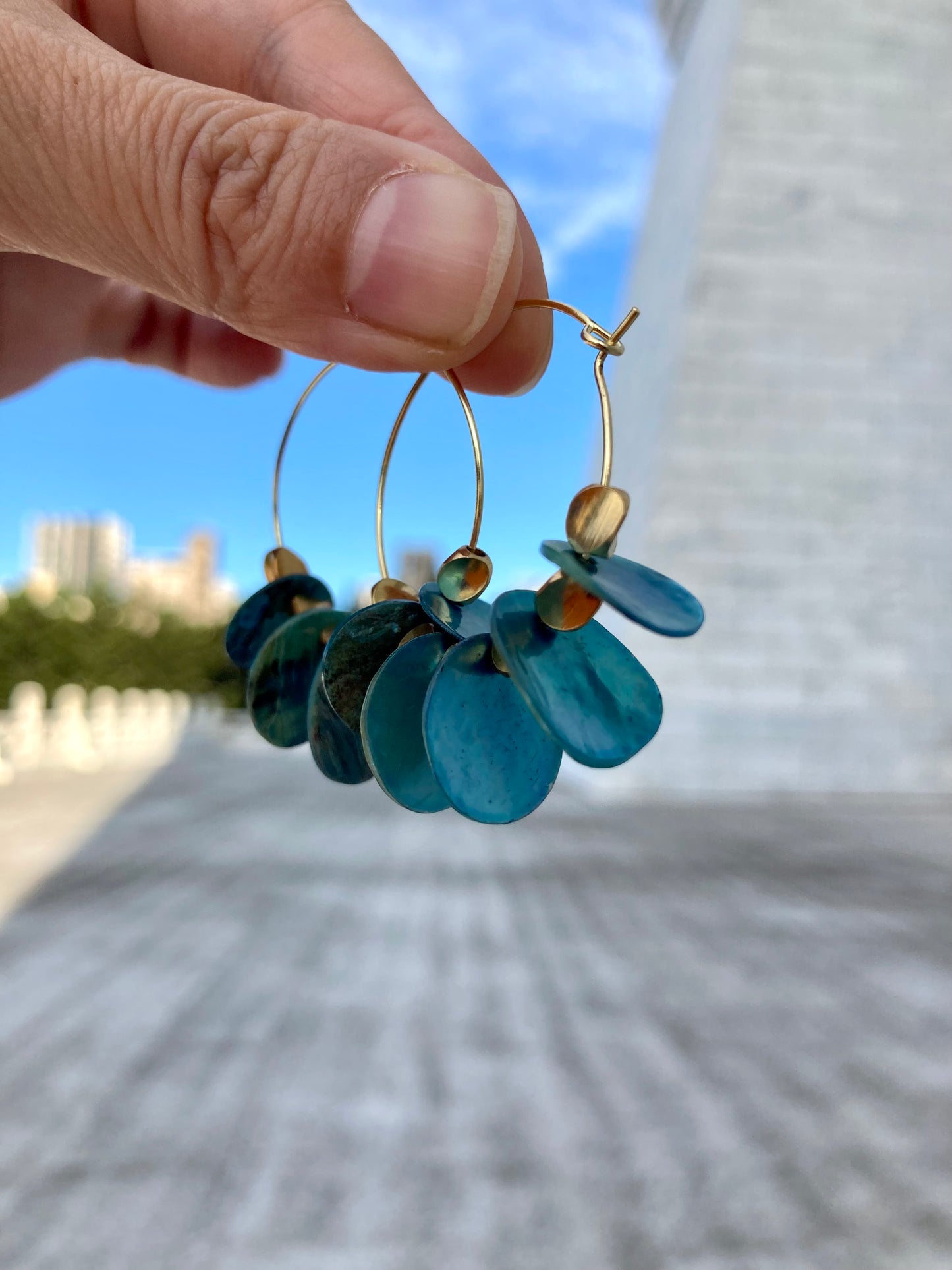 Gold Hoop Shell Tassel Earrings