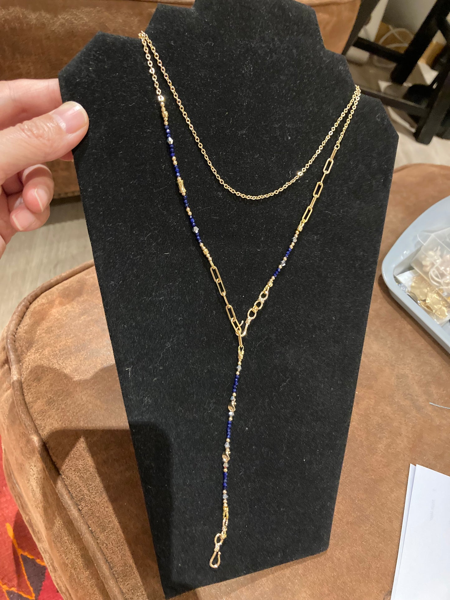 Presilla• Chic 6+ ways to style Lapis Lazuli Choker/Long necklace /Chain belt/ Badge Chain