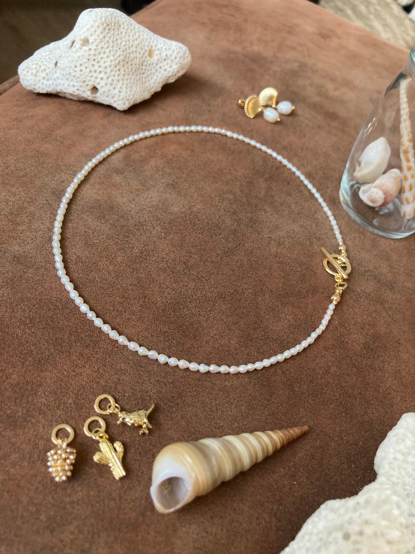 Tiny Purple Freshwater Pearl & Golden Choker Necklace Set
