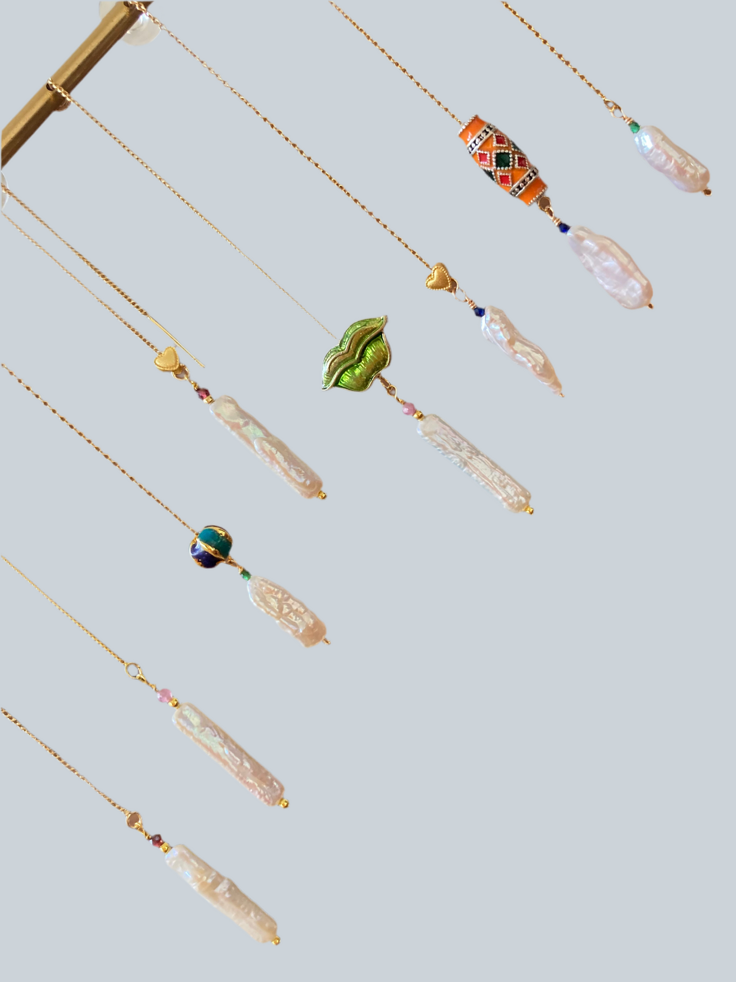 Unique Modern Design Freshwater Pearl Gemstone Threader Earrings