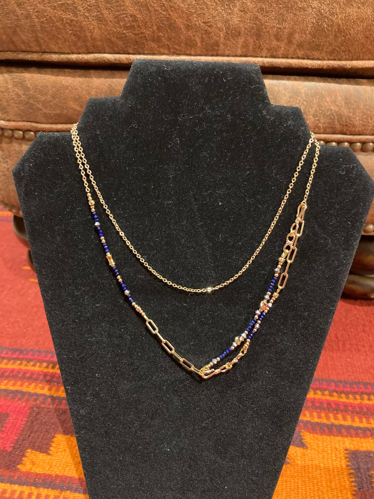 Presilla• Chic 6+ ways to style Lapis Lazuli Choker/Long necklace /Chain belt/ Badge Chain