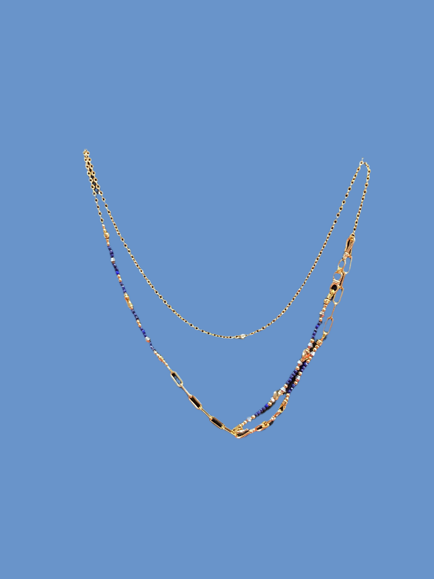 Presilla• Chic 6+ ways to style Lapis Lazuli Choker/Long necklace /Chain belt/ Badge Chain