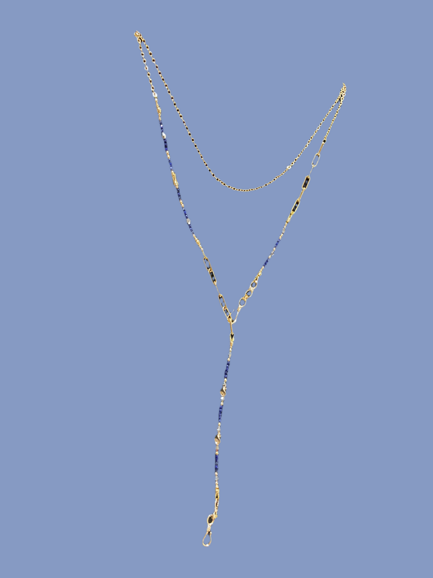 Presilla• Chic 6+ ways to style Lapis Lazuli Choker/Long necklace /Chain belt/ Badge Chain