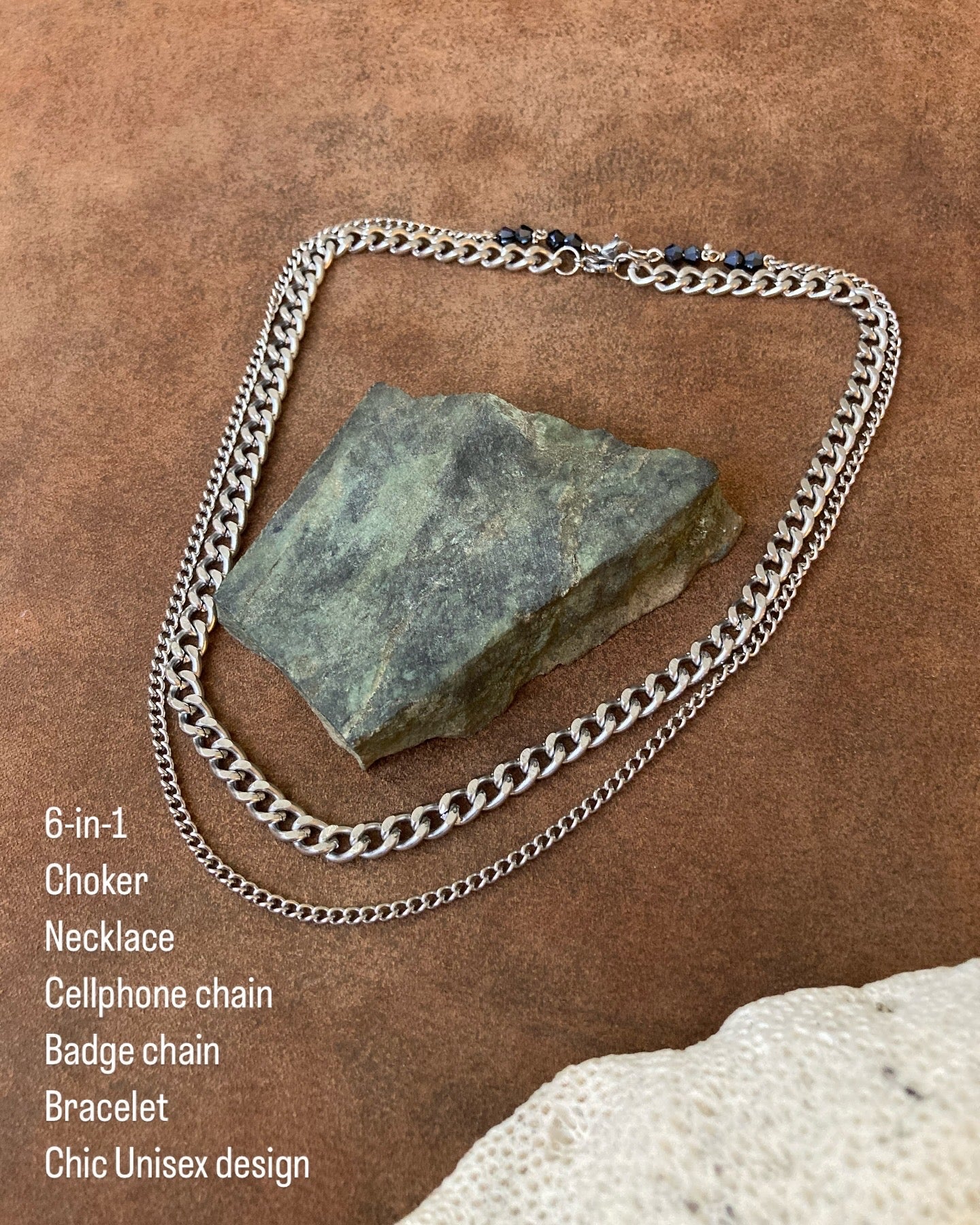 Chic Unisex Design Interchangeable 6-in-1 Necklace /Choker/Badge/Cellphone Chain