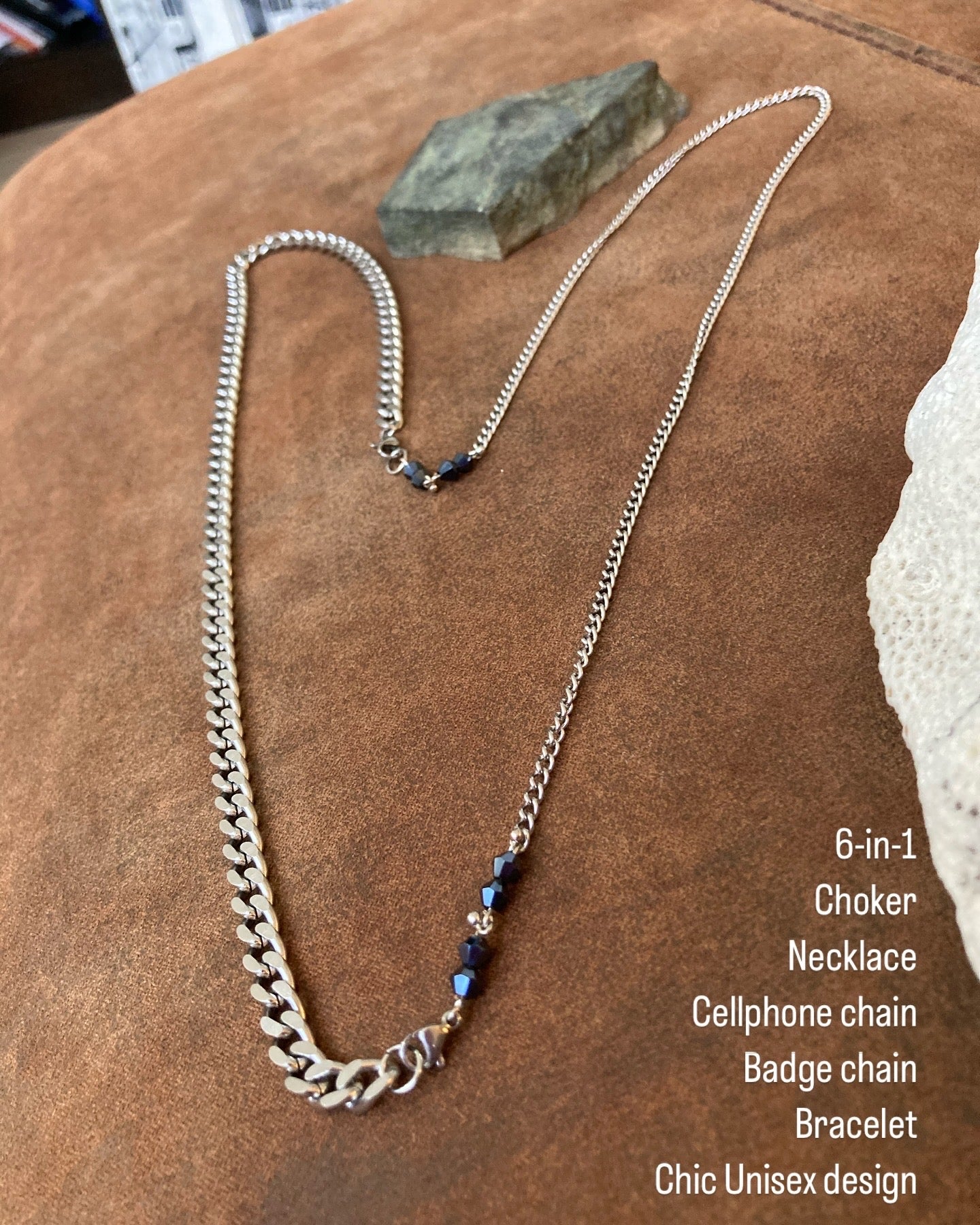 Chic Unisex Design Interchangeable 6-in-1 Necklace /Choker/Badge/Cellphone Chain
