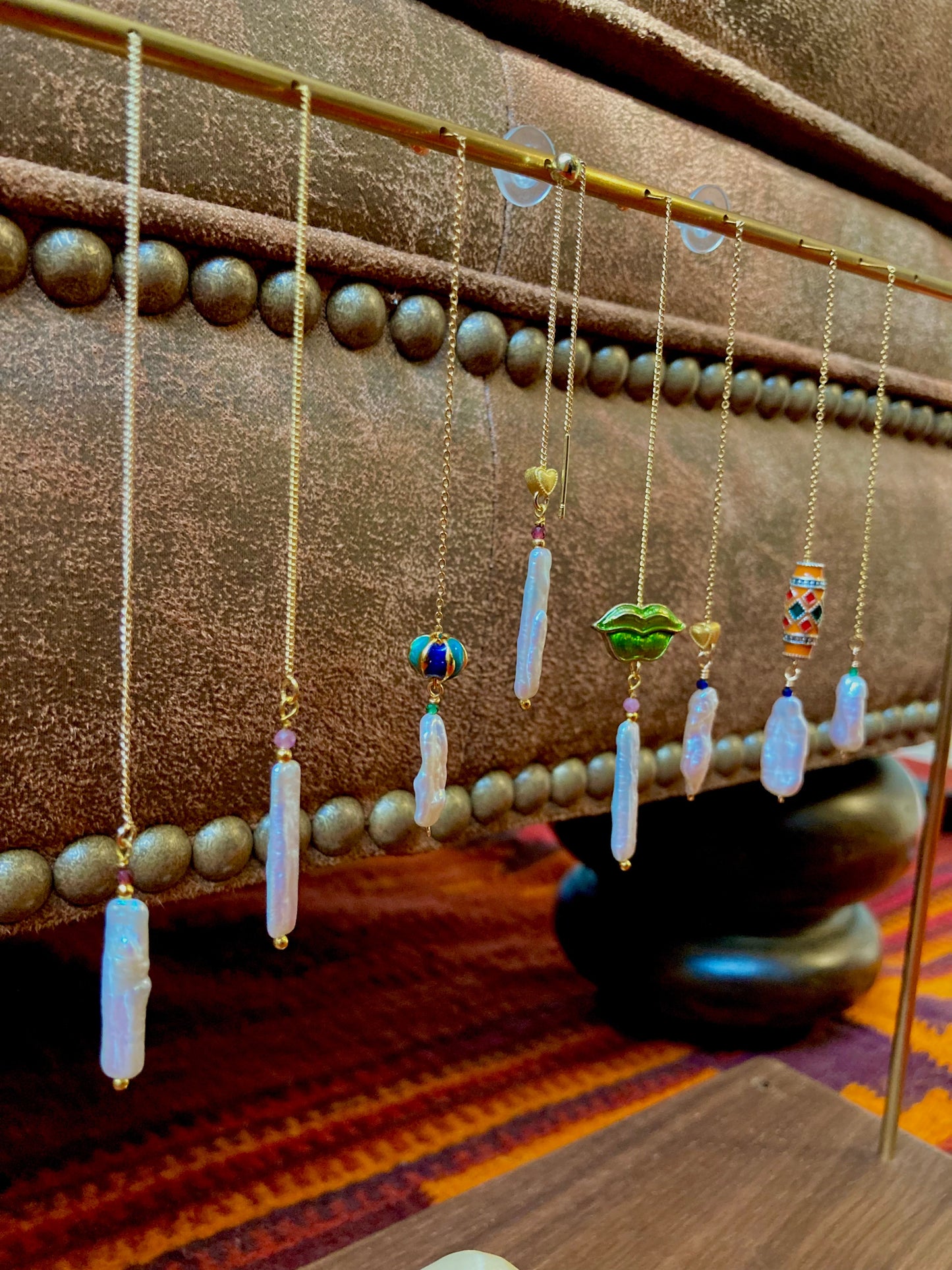 Unique Design Freshwater Pearl Gemstone Threader Earrings