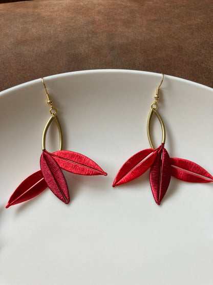 Lourdes•Unique Design Statement Handmade Silky Thread Red Floral Earrings