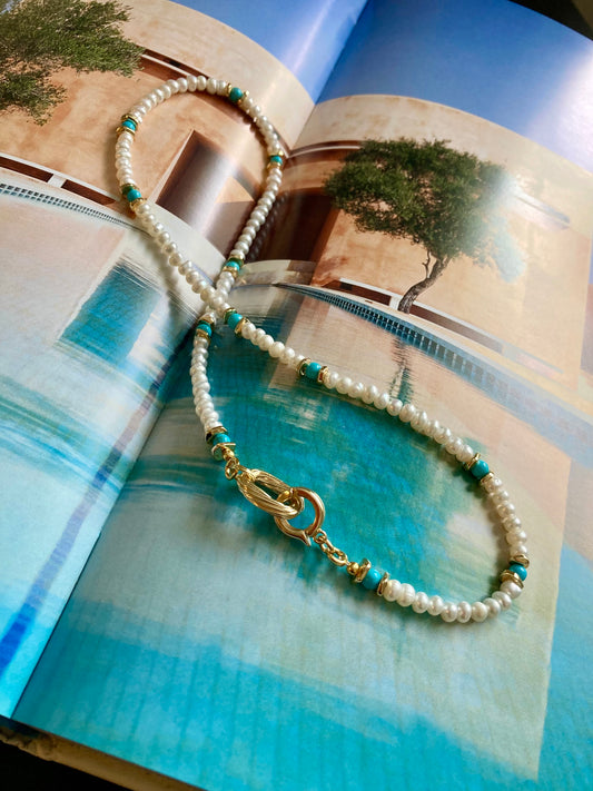 Convertible Freshwater Pearl Turquoise Necklace – 6 Way to Wear (Copy)