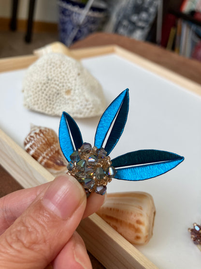 Elegant Handmade Shiny Peacock Blue Silky Thread Leaf Floral Earrings