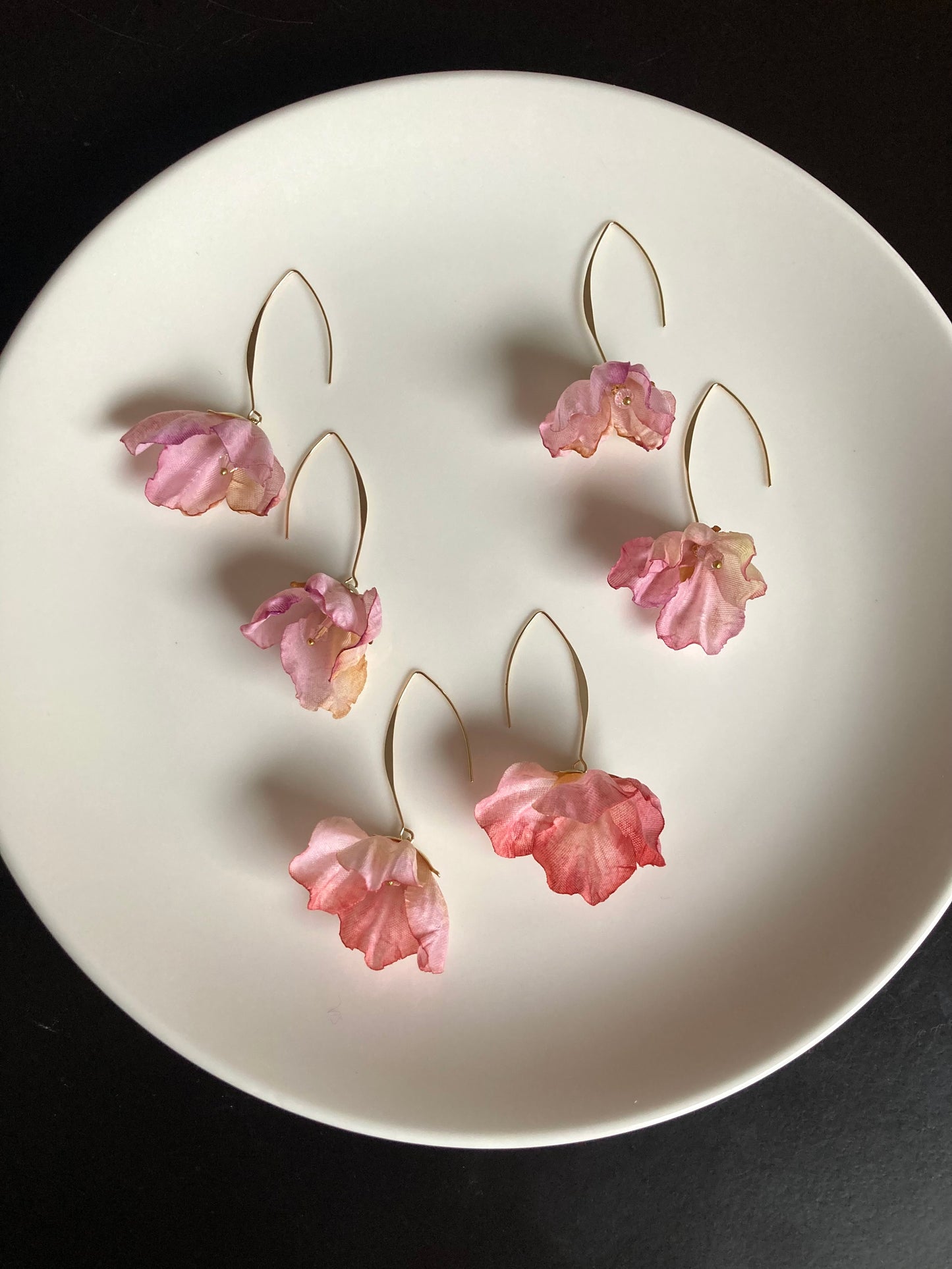 Hand-dyed Pink Fabric Cherry Blossom Earrings-One of a kind