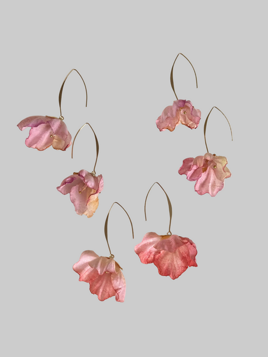 Hand-dyed Pink Fabric Cherry Blossom Earrings-One of a kind