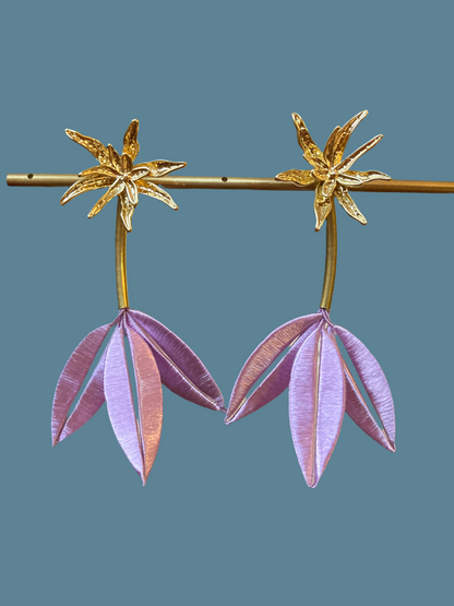 Unique design Interchangeable Silky Thread Lavender Purple Floral Gold Studs Earrings