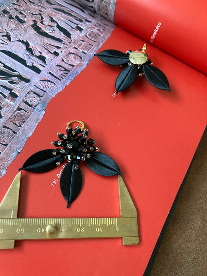 Elegant Handmade Shiny Peacock Blue Silky Thread Leaf Floral Earrings