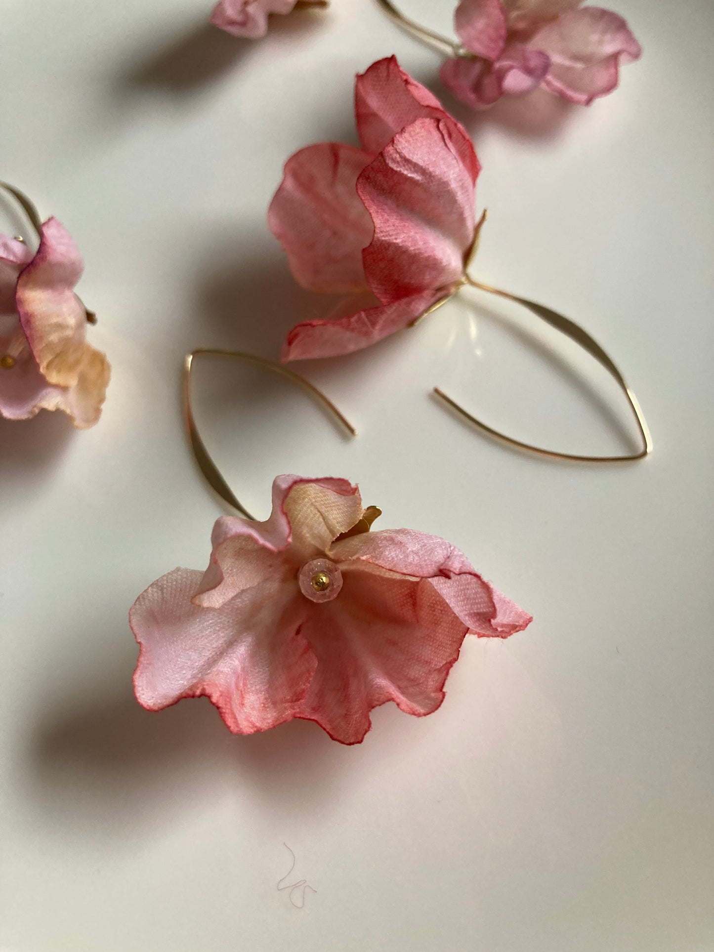 Hand-dyed Pink Fabric Cherry Blossom Earrings-One of a kind