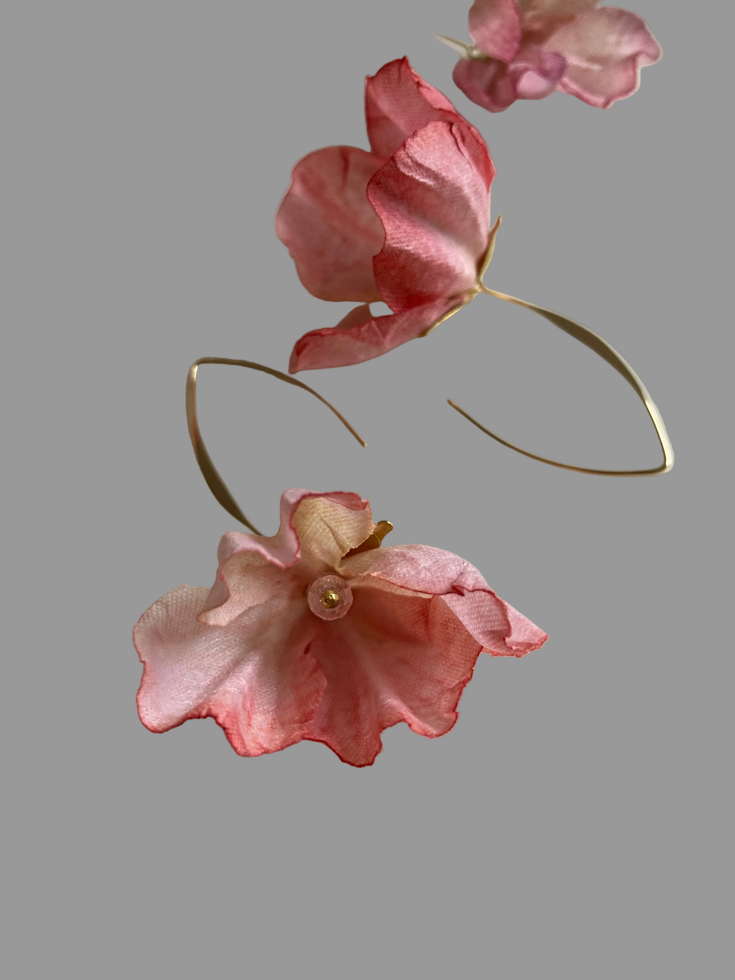 Hand-dyed Pink Fabric Cherry Blossom Earrings-One of a kind