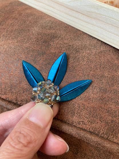 Elegant Handmade Shiny Peacock Blue Silky Thread Leaf Floral Earrings