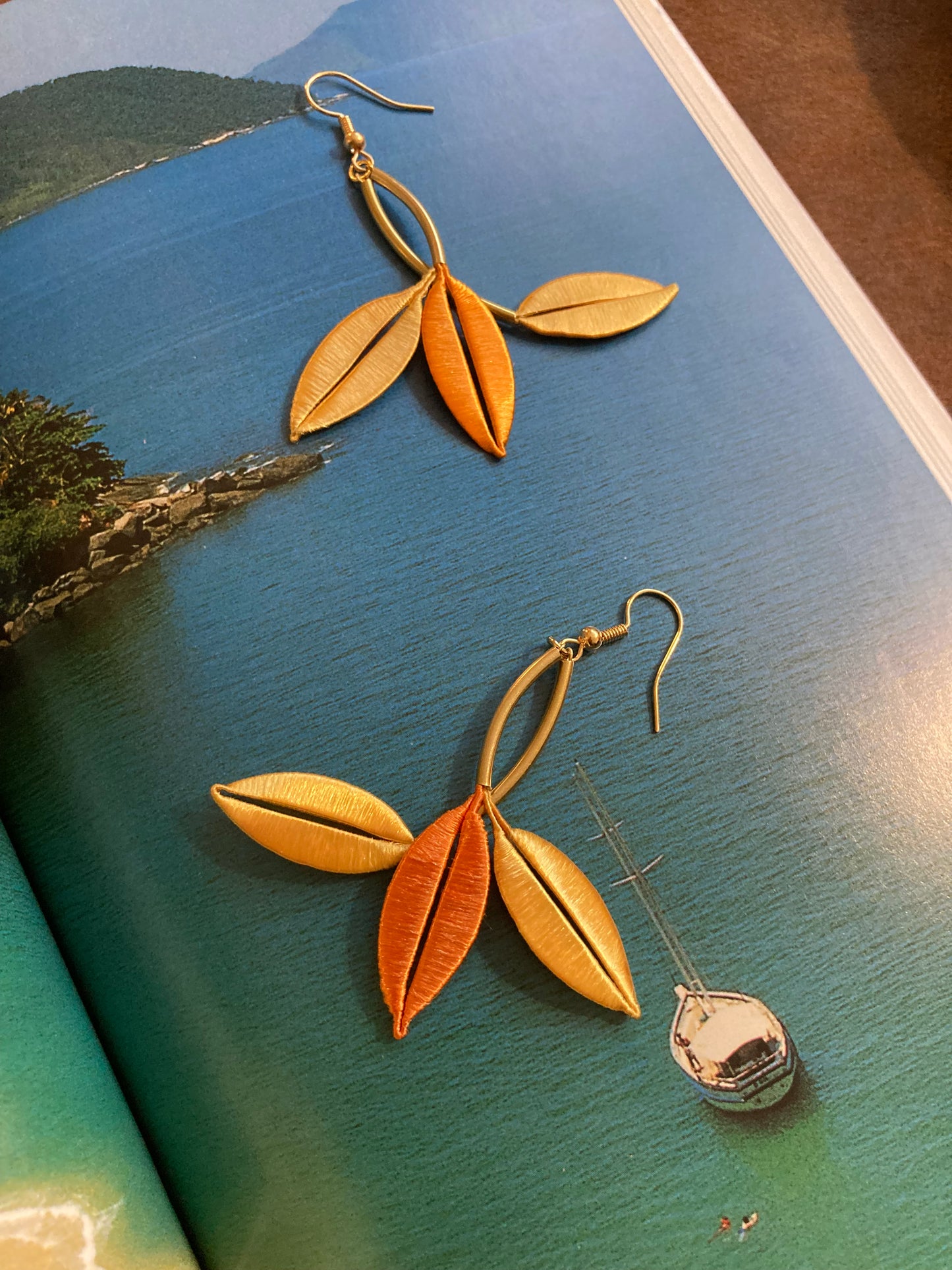 Unique Design Elegant Hand-wrapped Golden Yellow Silky Thread Floral Earrings