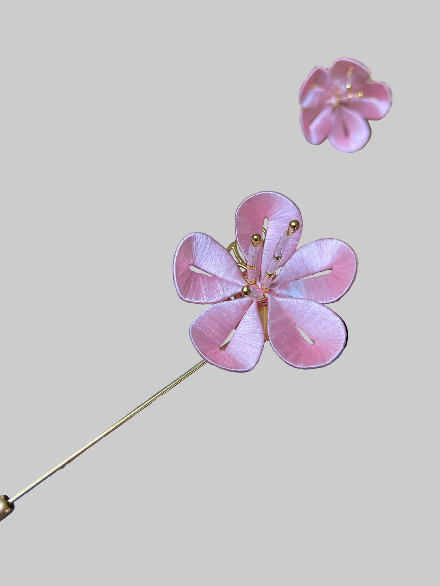 Unique Cherry Blossom Pink Brooch with Hand-wrapped Silky threads