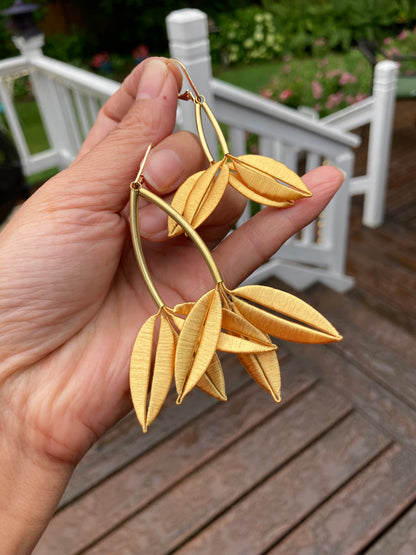Penny•Unique Design Statement 6+Way-to-Style Gold Silky Thread Floral Earrings-Handmade Cultural Jewelry
