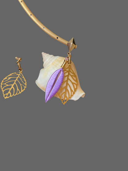 Versatile Gold & Lavender Shiny Silky Thread Leaf Earrings-Handmade Cultural Jewelry