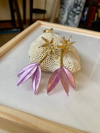 Unique design Interchangeable Silky Thread Lavender Purple Floral Gold Studs Earrings
