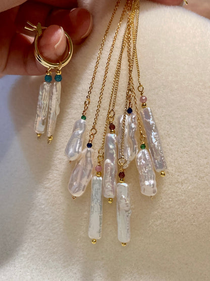 Unique Design Freshwater Pearl Gemstone Threader Earrings