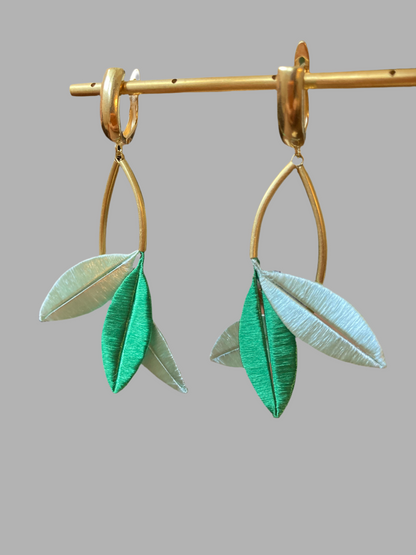 Unique Design Silky Thread Mixed Green Floral Leaf Earrings-Cultural Jewelry
