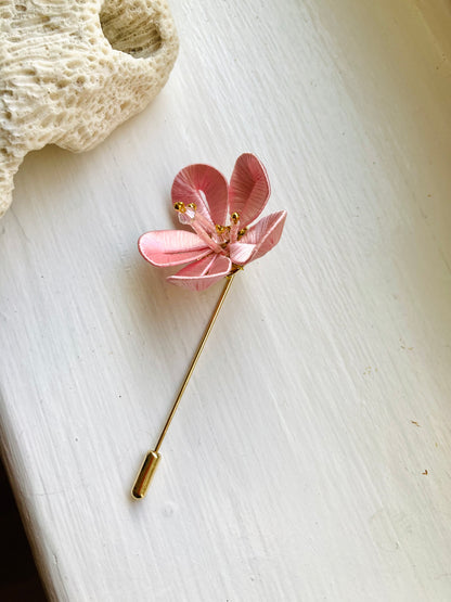 Handmade Cherry Blossom Pink Statement Brooch-Silky Thread Flower Pin for Hats, Bags & Clothing