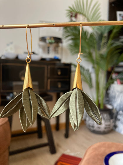 Handmade Orange Silky Thread Leaf Lily Floral Earrings -Unique versatile design