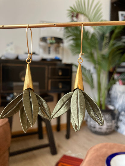 Handmade Orange Silky Thread Leaf Lily Floral Earrings -Unique versatile design