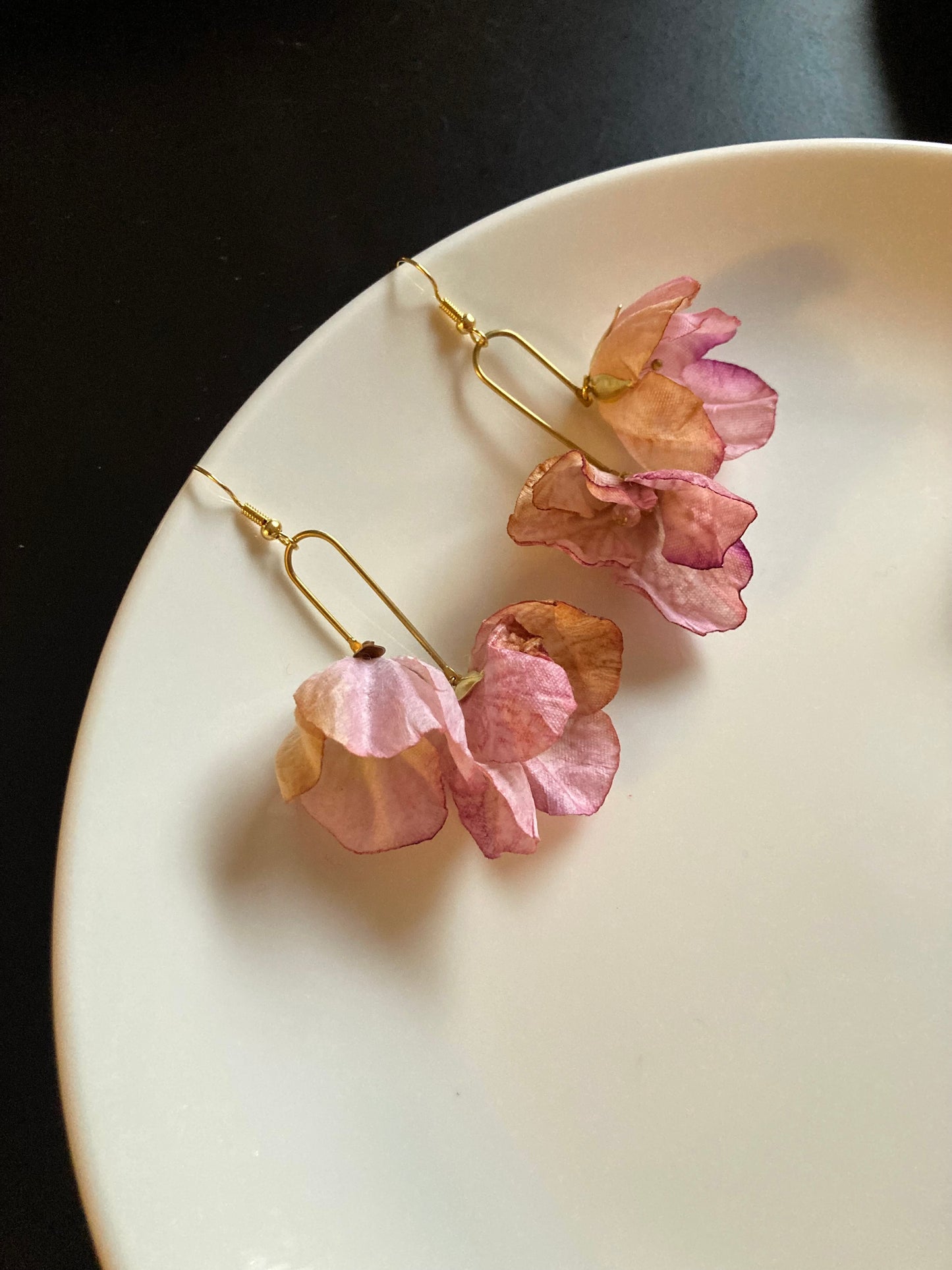 Hand-dyed Pink Fabric Cherry Blossom Earrings-One of a kind