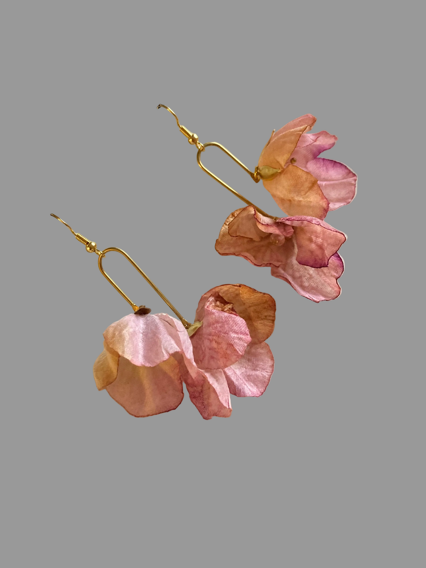 Hand-dyed Pink Fabric Cherry Blossom Earrings-One of a kind