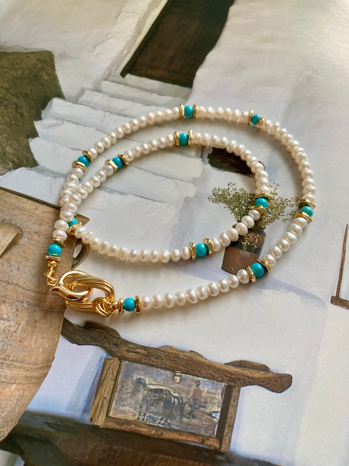 Convertible Freshwater Pearl Turquoise Necklace
