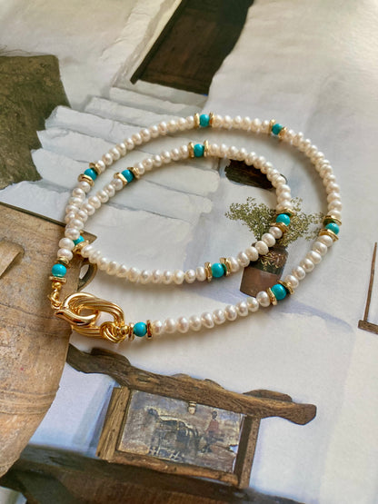 Convertible Freshwater Pearl Turquoise Necklace