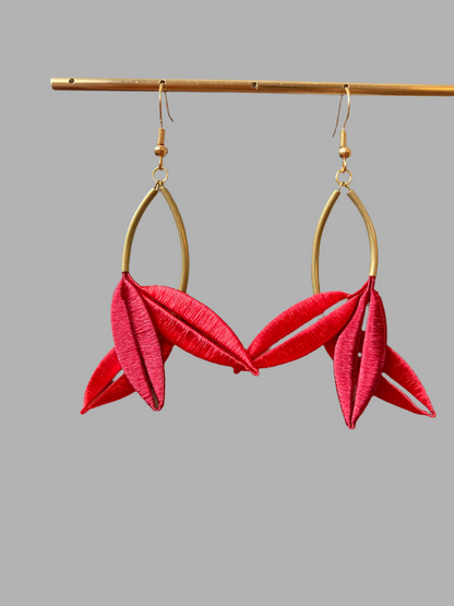 Lourdes•Unique Design Statement Handmade Silky Thread Red Floral Earrings