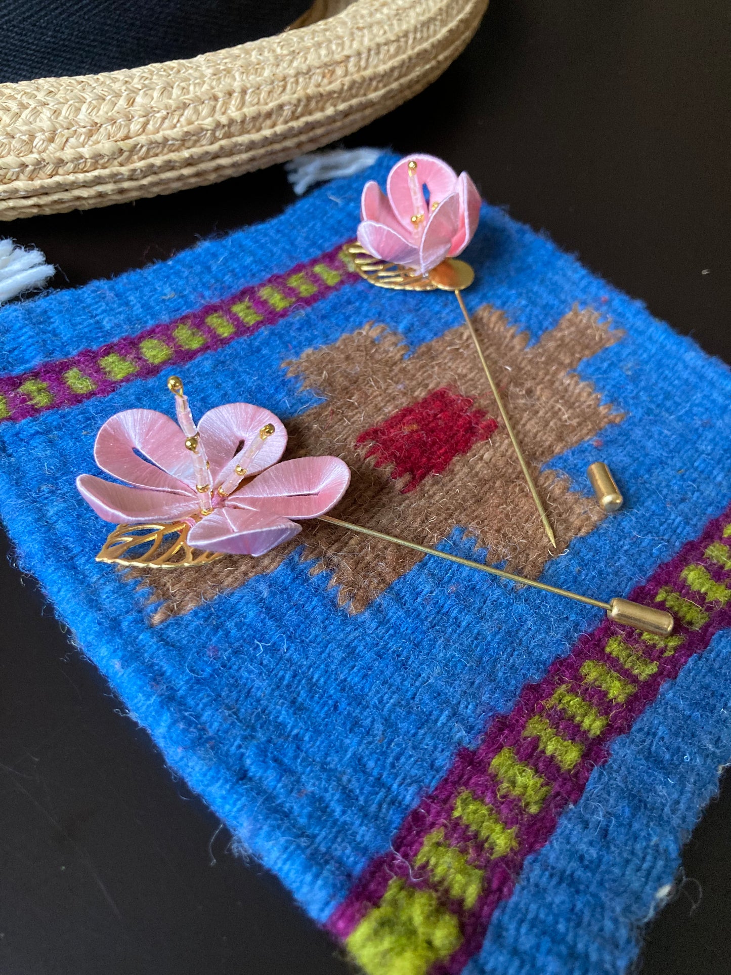 Unique Cherry Blossom Pink Brooch with Hand-wrapped Silky threads