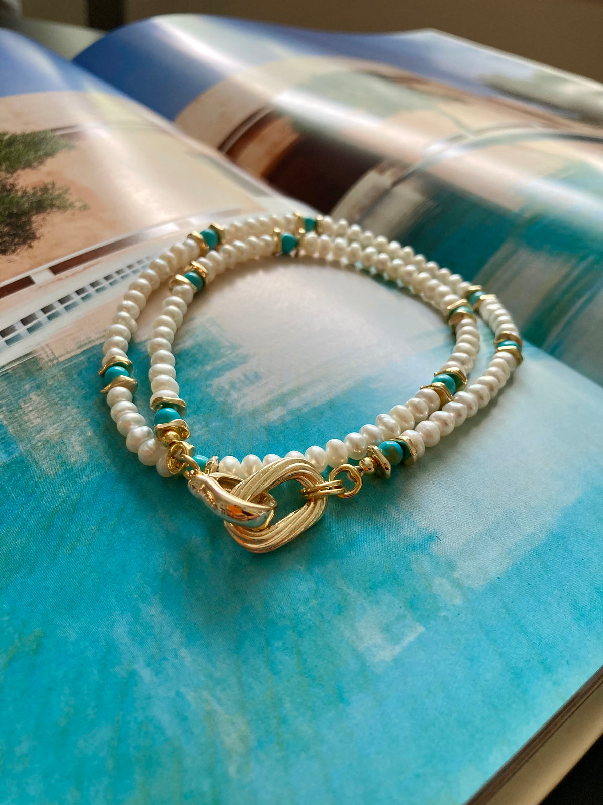 Convertible Freshwater Pearl Turquoise Necklace