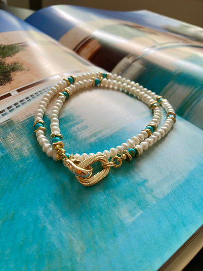 Convertible Freshwater Pearl Turquoise Necklace