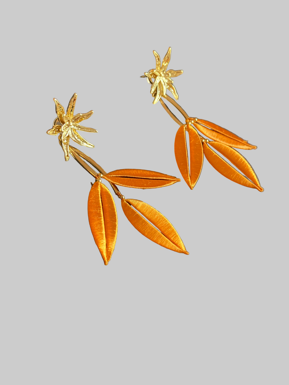 Versatile Design Silky Thread Orange Gold Floral Gold Studs Earrings-Handmade Cultural Jewelry