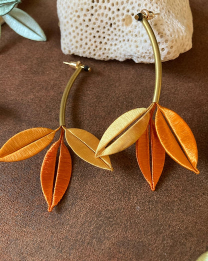 Caroline•Unique Design Shiny Hand-wrapped Silky Threads Leaves Earrings