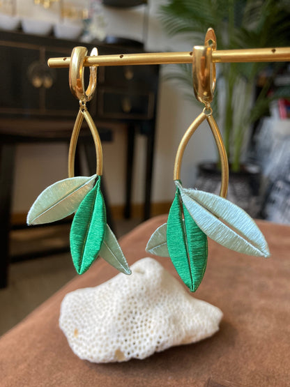 Unique Design Silky Thread Mixed Green Floral Leaf Earrings-Cultural Jewelry